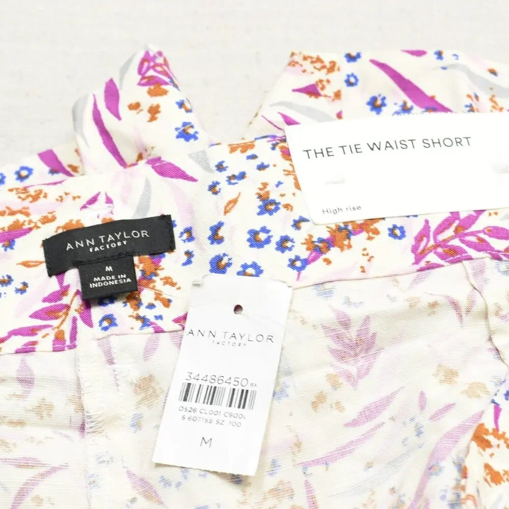 NEW Ann Taylor Women The Tie Waist Short Chino Floral Viscose Multicolor Size M